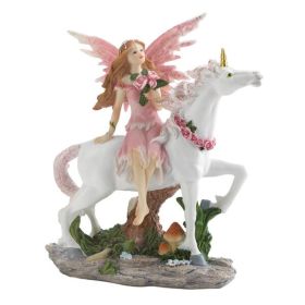 Dragon Crest Pink Fairy with Roses and Unicorn Figurine