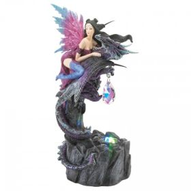 Dragon Crest Fairy and Dragon Figurine with Crystal and Light
