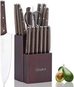 Kitchen Knife Sets; 15 Piece Knife Sets with Block for Kitchen Chef Knife Stainless Steel Knives Set Serrated Steak Knives with Manual Sharpener Knife
