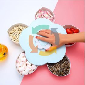 Flower Type Rotating Candy Box Melon Seed Nut Candy Snack Dry Fruit Holder Plastic Storage Box Plate Dish Tray Table Organizer Partition Manager Box P (Color: Blue)