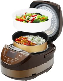 Rice Cooker Small Rice Maker Steamer Pot Electric Steamer Digital Electric Rice Pot Multi Cooker & Food Steamer Warmer 5.3 Qt 5 Core RC0501 (Color: Brown)
